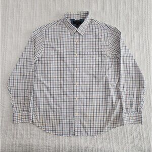 Banana Republic Shirt Men's XL Red White Blue Windowpane Soft Wash Slim Fit EUC